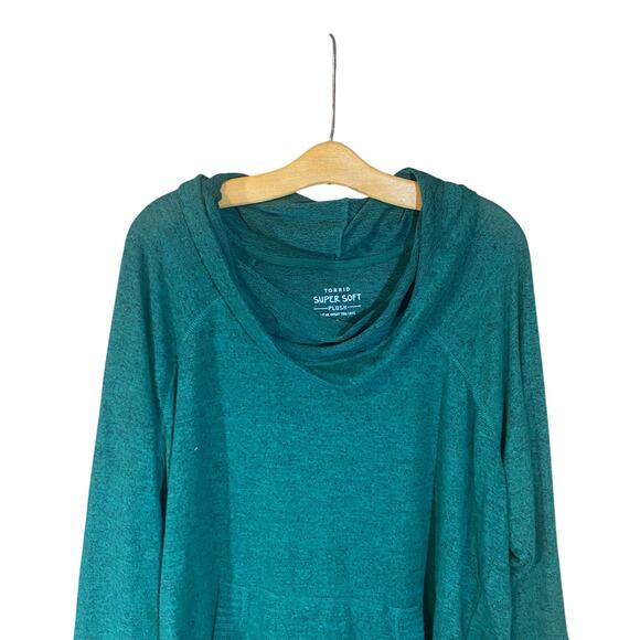 Torrid Super Soft Plush Cowl Neck Tunic Hoodie Green Size 2X NWT - Picture 4 of 6